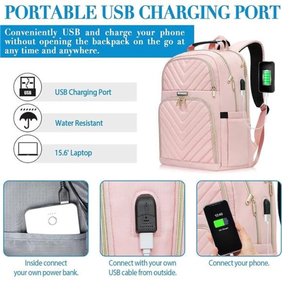 Laptop Backpack for Women, 17.3 Inch Large School Backpack for Girls Waterproof - Picture 6 of 6